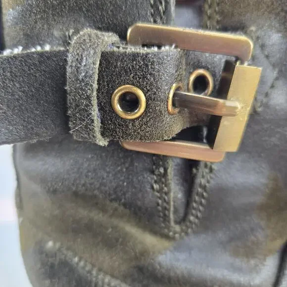 Donald J Pliner Delta Ankle Boots Womens 7 Distressed Olive Green Camo Moto Boho